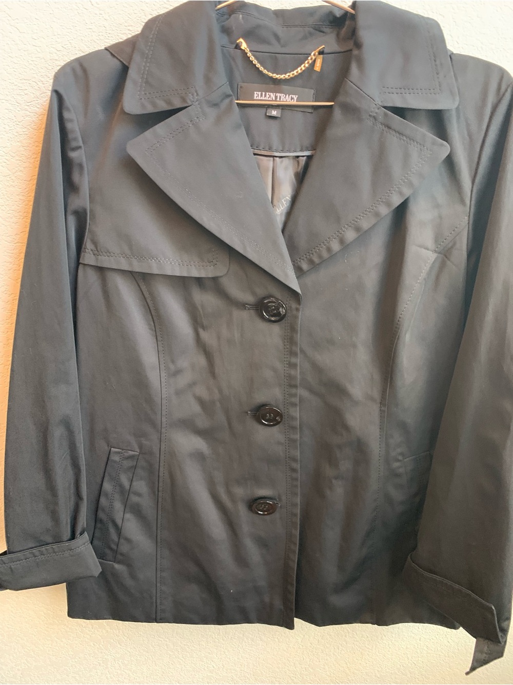 Ellen Tracy Black Classic Single-Breasted Trench Coat